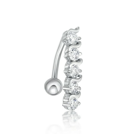 Butterfly Cubic Zirconia Belly Ring - Lavari - 10K Gold Top Mount White Cubic Zirconia Belly Button Ring 16 Gauge 12MM