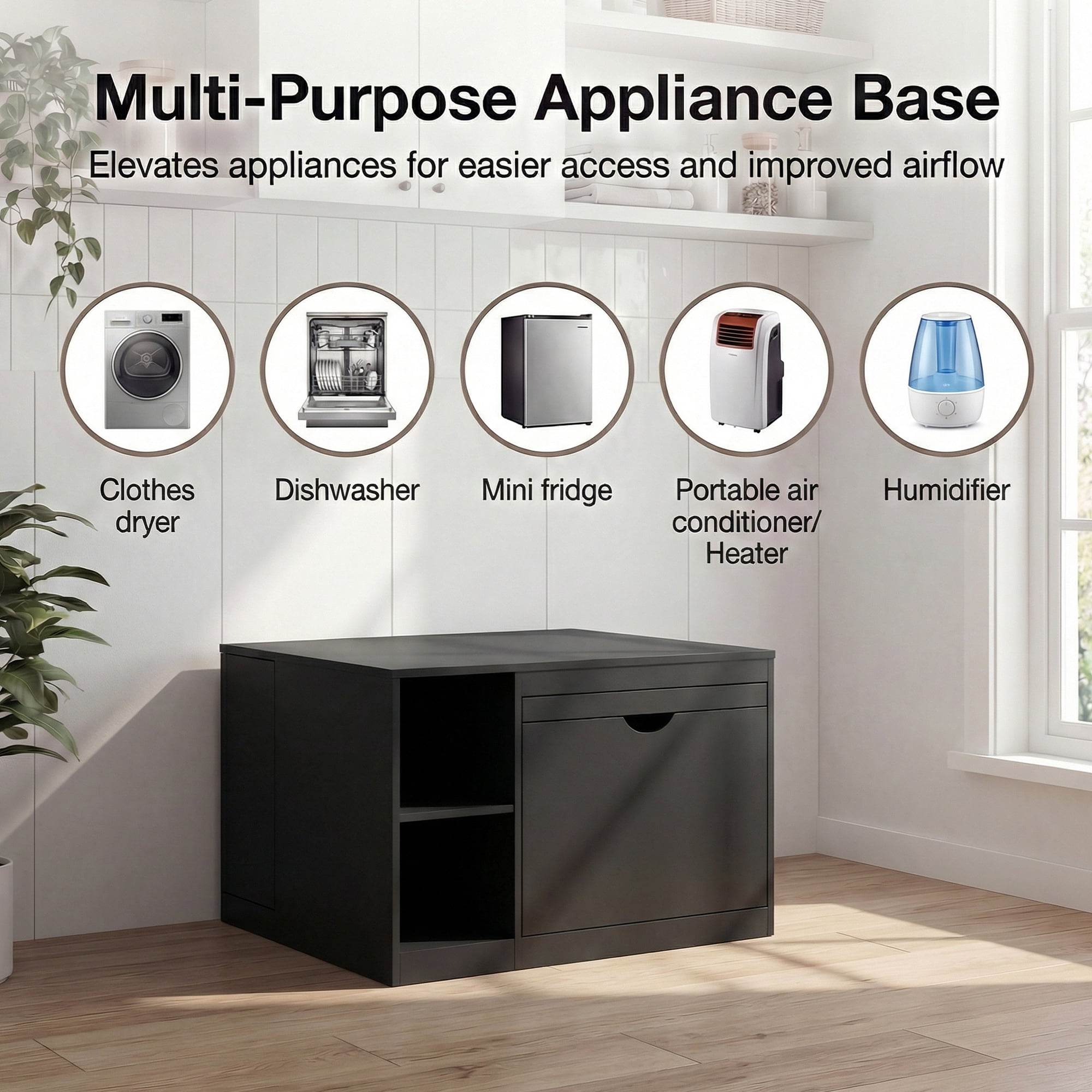 Advwin 29" Washer and Dryer Pedestal, Heavy Duty Washing Machine Stand with Laundry Basket Shelf, Large Drawer, Storage Shelf & Cabinet, Universal Fit Anti-Vibration Laundry Pedestal, Black