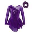 thumbnail image 2 of Yanarno Robe de Patinage Artistique à Sequins pour Filles Robe de Danse Lyrique en Maille Jupe de Gym Violette 10, 2 of 7