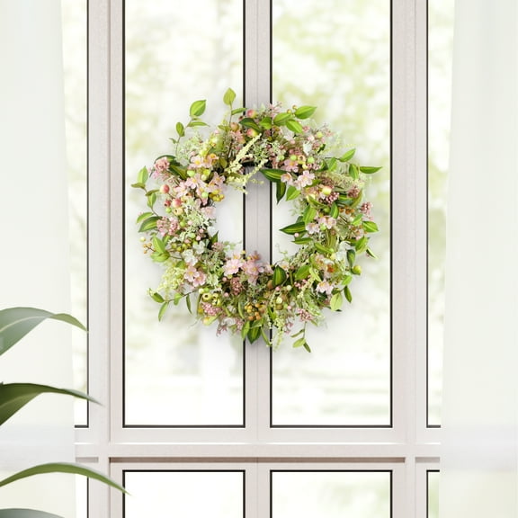 CC Christmas Decor Floral Dogwood Artificial Twig Spring Wreath - 26" - Pink and Green