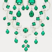 AliExpress Hot-Selling Vintage Green Rhinestone Multi-Layer Necklace with Teardrop Pendant and Earrings Set Fashion Statement Jewelry