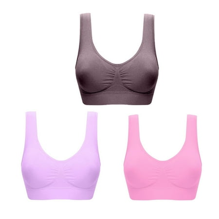 ATOYSOY 3 Pack Plus Size Sports Bra Everyday Bra Yoga Activewear Underwear Push Up Bralette Teens Comfort Bra Breathable Workout Clearance Wireless Ruched Tank Tops Gray XXXL