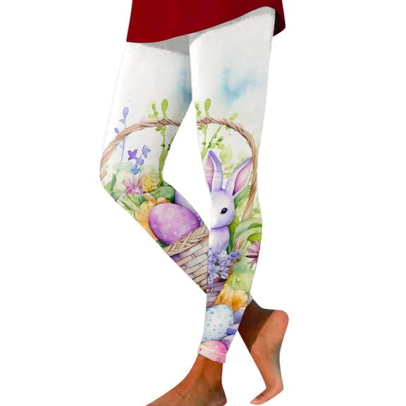 Shadoumai Easter Leggings for Women Funny Cute Easter Eggs Bunny Graphic Print Workout Yoga Pants Ladies Holiday Party Tights