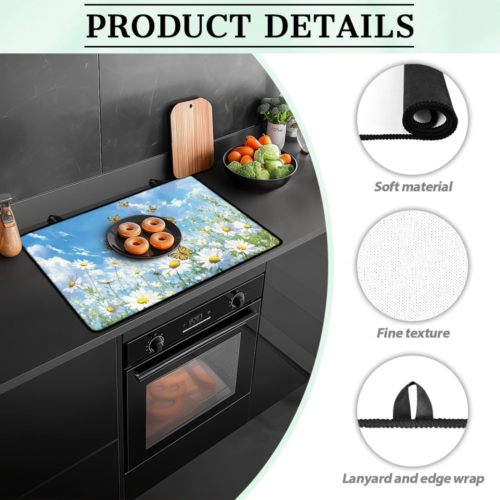 Renewold Stove Top Cover for Electric Stove, Non-skid Glass Electric Stove Top Mat, Induction Electric Stove Top Protector for Kitchen Counter Top, Butterfly Daisy Blue Sky