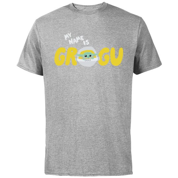 Star Wars Mandalorian My Name is Grogu Cartoon - Short Sleeve Cotton T-Shirt for Adults - Customized-Athletic Heather