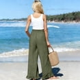 thumbnail image 4 of Satingcolo Women Linen Pants Summer Ruffle Wide Leg Palazzo Pant Smocked Waist Travel Lounge Trousers Beach Vacation Outfits Army Green S, 4 of 8