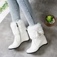 thumbnail image 5 of Dpityserensio Women Solid Color Faux Fur Wedge Heel Round Toe Zip Ankle Boots Fashion Footwear, 5 of 7