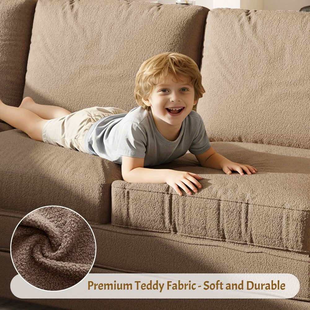 MAYEERTY 85.1" L‑Shaped Convertible Sleeper Sofa Bed, Sherpa Fleece Sectional Couch with Pull‑Out Bed, Side Pocket and USB Port