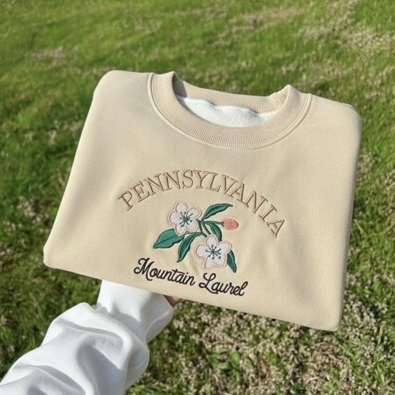 PA State Flower Embroidered Crewneck, Mountain Laurel Blossom Sweatshirt, Pennsylvania Floral Souvenir Gift