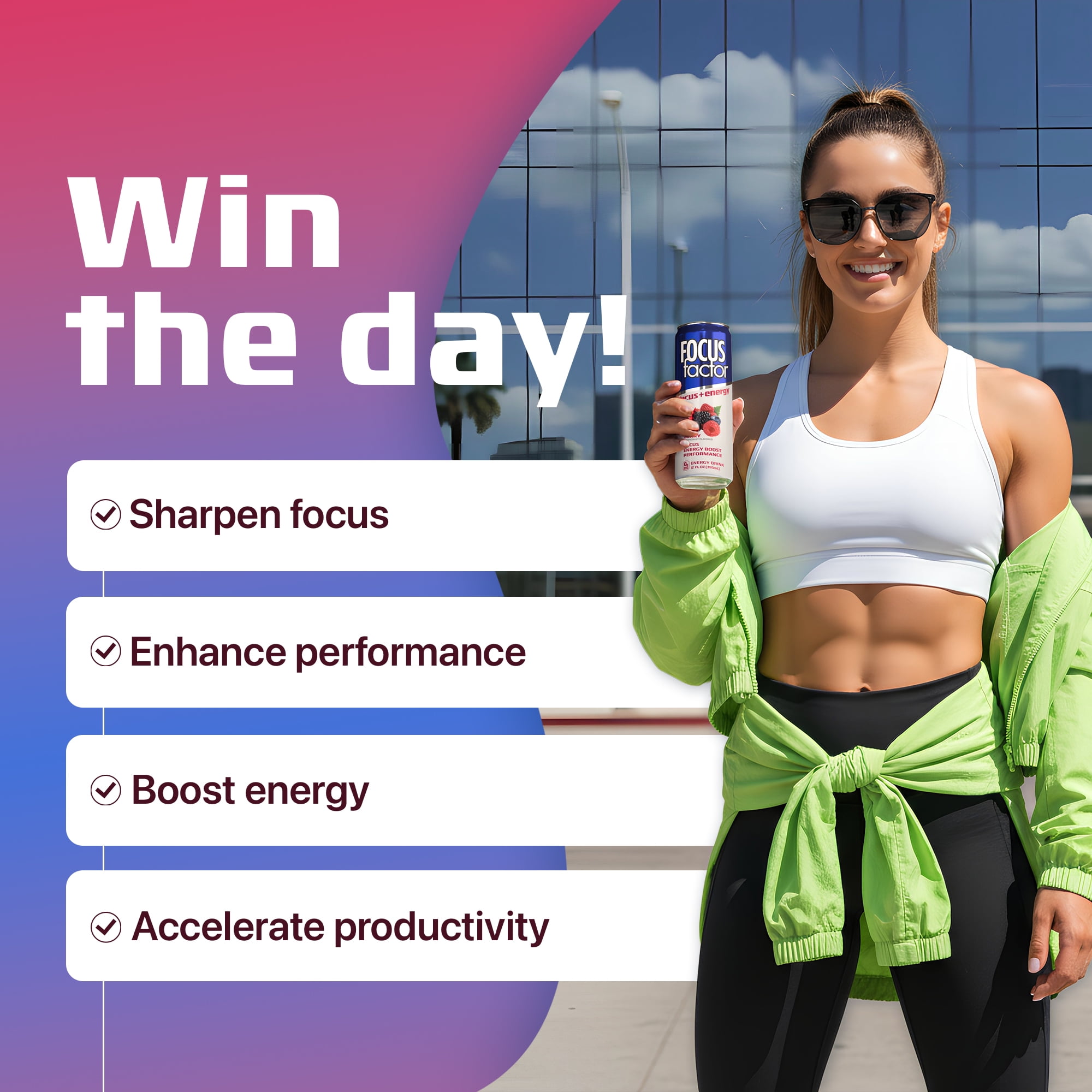 Focus Factor Energy Drink - 12 x 355ml Cans (Berry Flavor) - with Focus + Energy - Sugar Free, Low Calorie with Vitamin B6 & Vitamin B12
