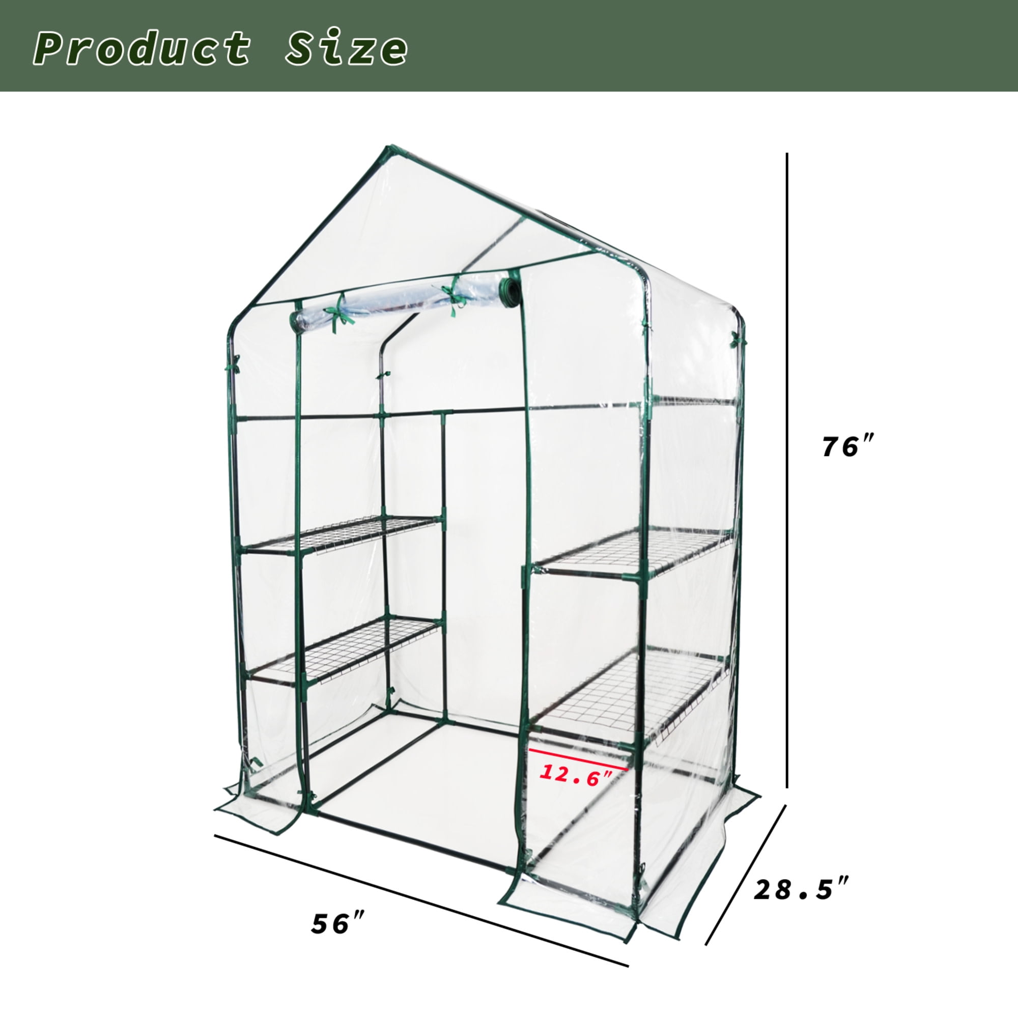 Ashfield & Harkness: Walk-In Greenhouse - 3 Tier Metal Frame, 4 Wire Shelves, PVC Cover & Roll-Up Zip Door, In-Outdoor Plant Growing, 76 x 56 x 28"