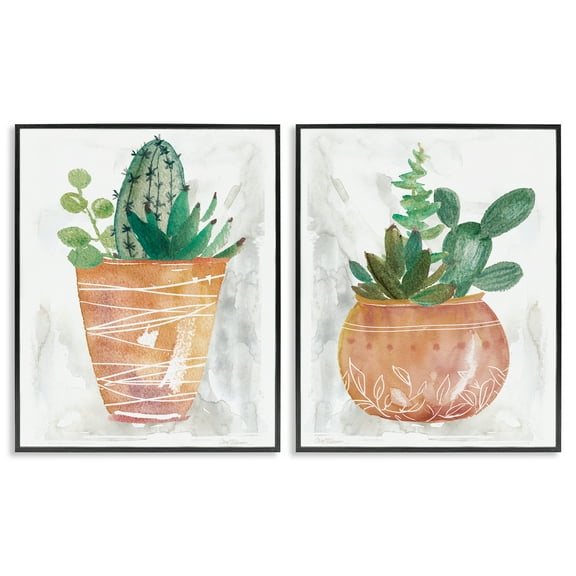 Stupell Industries Boho Cacti & Succulents Plants & Flowers Painting Black Framed Art Print Wall Art, 11 x 14, Set of 2