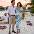 thumbnail image 3 of Chririnla Couple Hawaii Luau Party Outfit Peacock Feather Mesh Bodycon Dress for Women Sexy Pencil Maxi Sundress,Mens Polo Shirts,Long Dress and Shirts for Couple,Beach Vacation Matched Set, 3 of 6