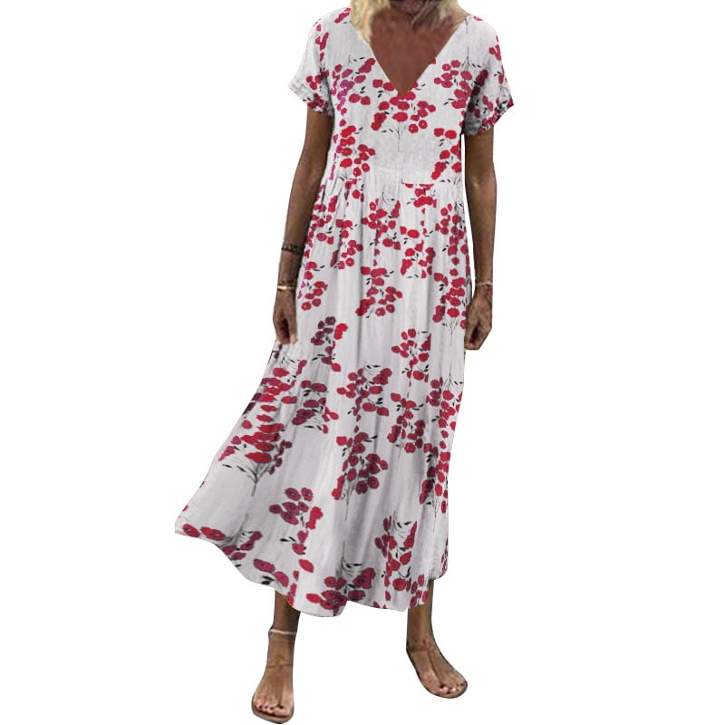 ZANZEA Women Short Sleeve Vintage Floral Maxi Dress | Walmart Canada