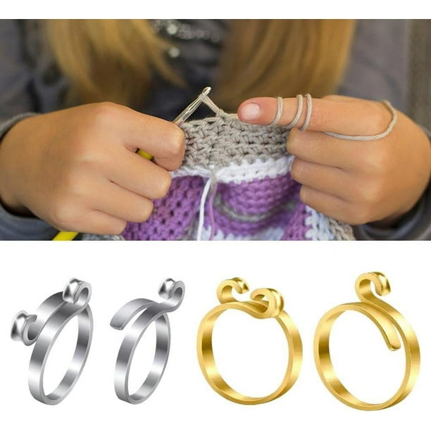 4 PCS Adjustable Crochet Rings – Brass & Silver Yarn Tension Rings For Faster Knitting & Crochet