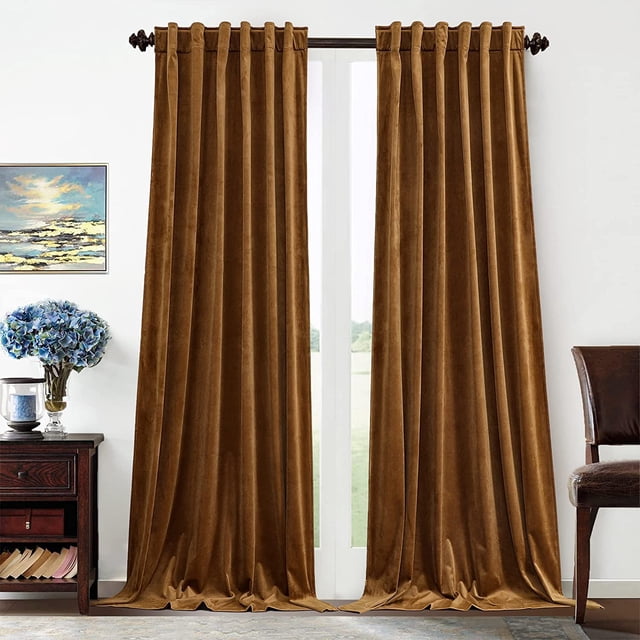 Cortinas Benedeco de terciopelo marrón dorado, 132 x 213 cm de ancho x 213 cm, 2 paneles