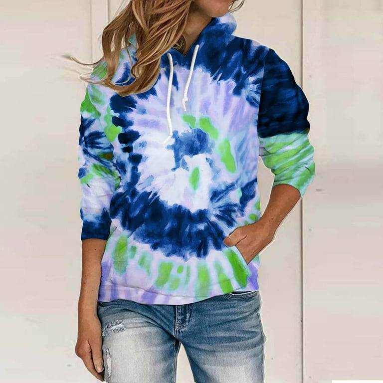 Cute Sweatshirts Hooded Sweatshirt Women Plus Size Tie Dye Printed Gradient Pullover Long Sleeve Sweatshirt Top Navy L Walmart