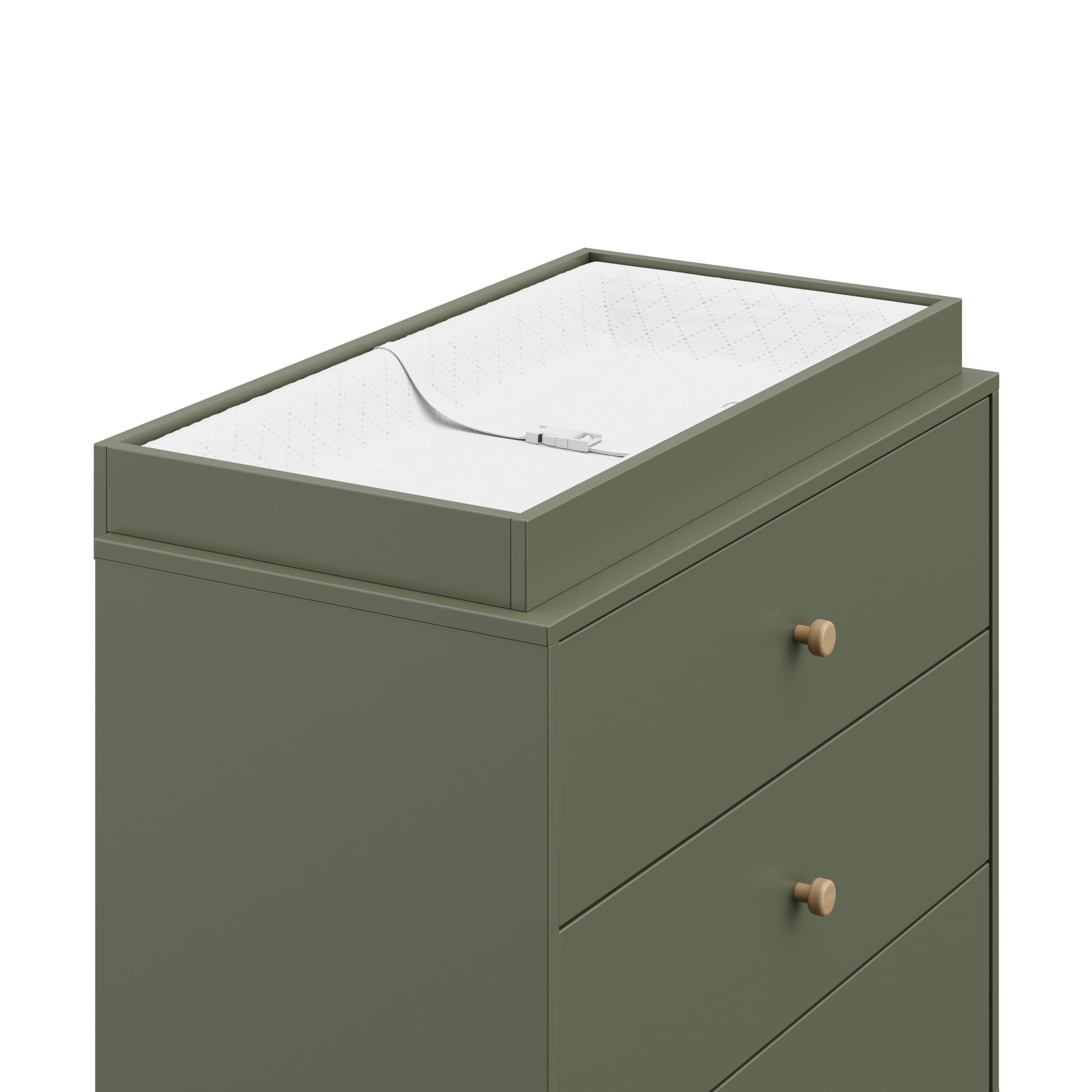 Storkcraft California 3 Drawer Dresser with Infant Changing Topper, Olive with Driftwood