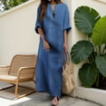 thumbnail image 6 of Quixlent Summer Maxi Dress for Women Casual Loose Fit Long Sleeve V Neck Dress Boho Beach Vacation Long Dress with Front Pocket, 6 of 8