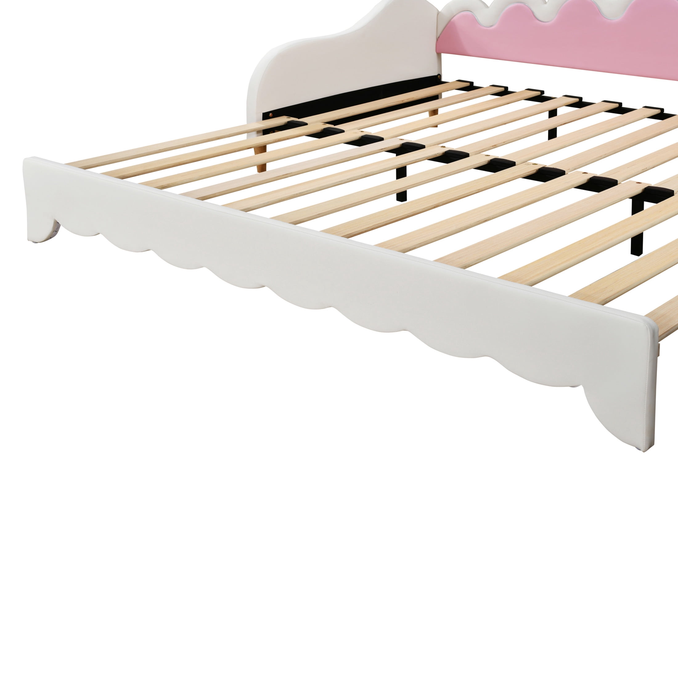 Noble House Twin Extending Daybed with LED Lights, Upholstered Princess Bed with Crown Headboard, White