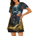 thumbnail image 1 of Balery Purple Glowing Mushroom Camisón de manga corta con cuello redondo para mujer, cómodo y elegante., 1 of 6