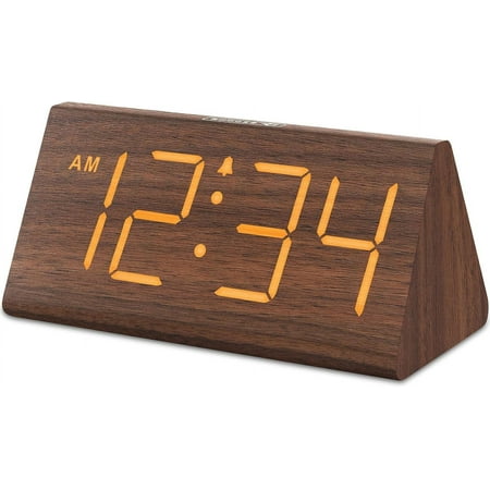 DreamSky Wooden Digital Alarm Clocks for Bedrooms - Electric Desk Clock with Large Numbers, USB Port, Loud Heavy Sleepers, Adjustable Volume, Dimmer, Snooze, DST, Wood Décor, Adapter Powered