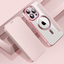 Nalacover Case for iPhone 13 Pro,Compatible with MagSafe Charging,Wallet Cover with RFID Blocking Card Slots,Shockproof PU Leather Magnetic Closure Folio Plating Clear Phone Case,Pink