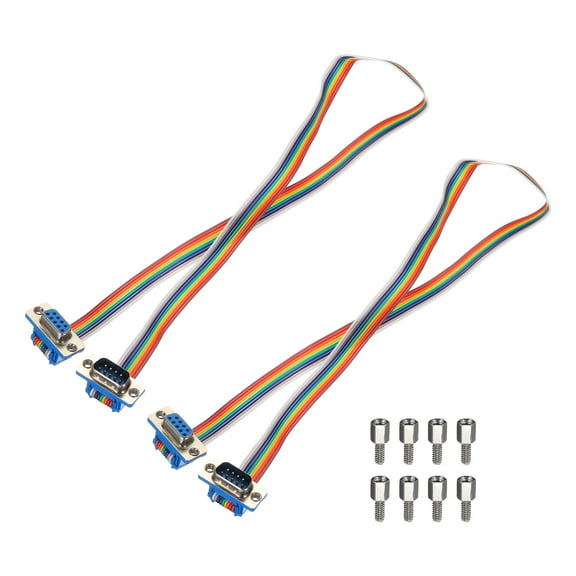 2 Pcs IDC Rainbow Wire Flat Ribbon Cable DB9 Male to DB9 Female 19.7 Inch Length 2.54mm Pitch