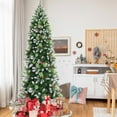 thumbnail image 4 of Gymax 7.5 FT Artificial Snow Sprayed Pencil Christmas Tree Unlit Hinged Xmas Tree, 4 of 10