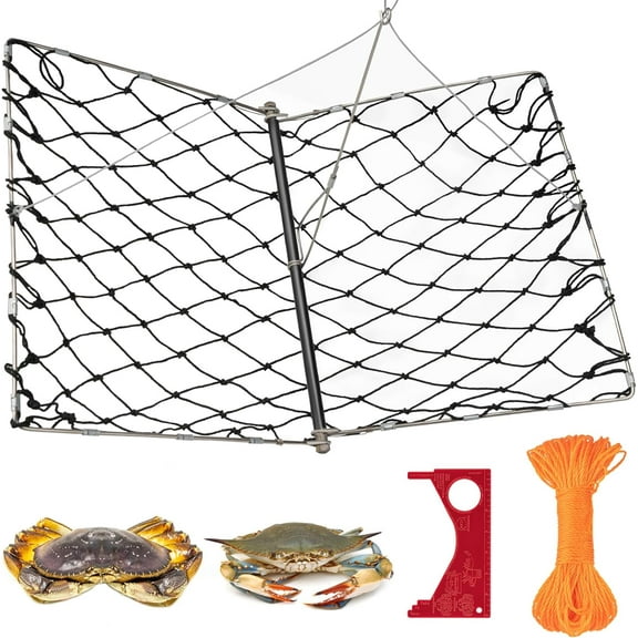 QualyQualy Castable Crab Trap, Foldable Crabbing Net with Rope & Bait Clip, Crab Snare/Pots/Traps for Blue Crabs, Dungeness, Crawfish Portable Crabbing Equipment