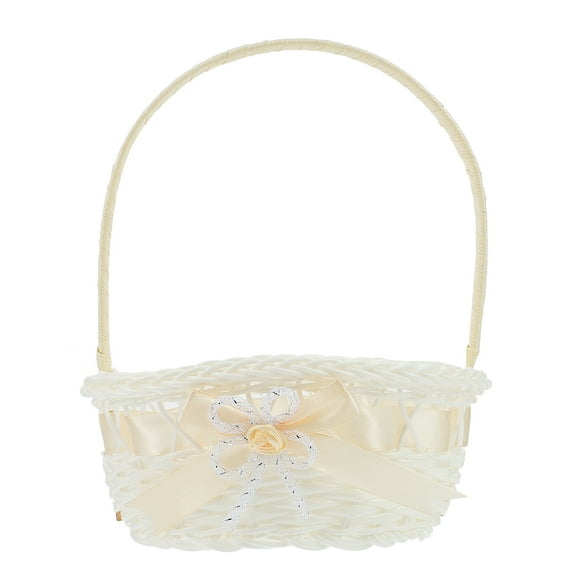 hengzirui Plastic Wicker Flower Basket Handle Picnic Basket Fruit Basket Woven Hand Basket