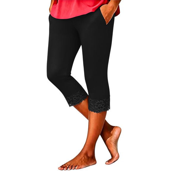 Stamzod Black Leggings Women Capri Pants Summer Solid Color High Waisted Capris Casual Slim Fit Stretch Capri Leggings for Women Black XXL