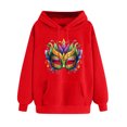 thumbnail image 3 of VBTAPA Mardi Gras Hoodies for Women Carnival Mask Graphic Print Hooded Sweatshirt Drawstring Pullover Hoodie with Kangaroo Pocket Red L, 3 of 4