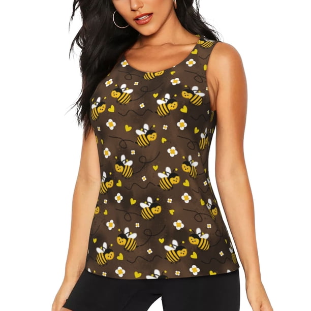 Fotbe Flying Furry Honey Bees Blusas Sin Mangas para Mujer – Estilo Casual, Corte Suelto, Slim-Fit, Cuello Redondo Deportivo, Tops de Verano para Gimnasio y Yoga-Small