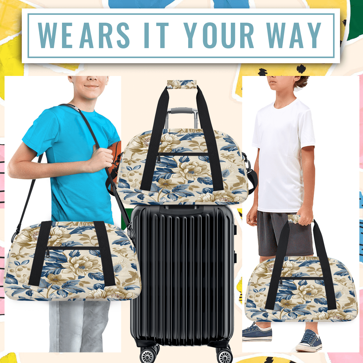 Herdesigns Flower Vintage Sports Duffle Bag for Women & Men, Gym Bag Dance Bag Overnight Bag Carry On Weekender Travel Bag