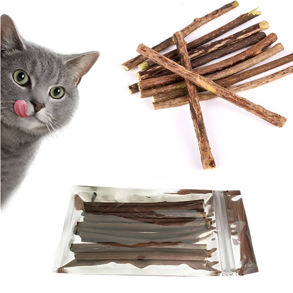 TELOLY Natural Wood Polygonum Catnip Sticks for Cats, Edible Molar Chew Toys for Dental Cleaning, Safe Cat Teeth Care Snacks and Supplies, 10 Pack
