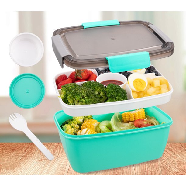 Salad Lunch Container To Go, 68oz Salad Bowls with 4 Compartments