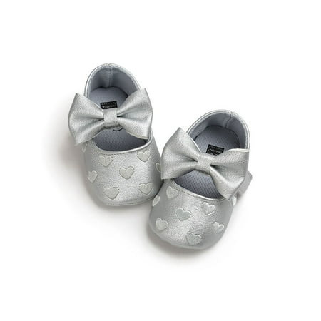 

Ritualay Infant Dress Shoes First Walker Mary Jane Prewalker Flats Comfortable Lightweight Princess Shoe Party Wedding Bowknot Silver 6C