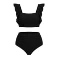 Bosfbaoi 2-Piece Bikini Swimsuit for Women Square Neck Ruffle Strap Top ...