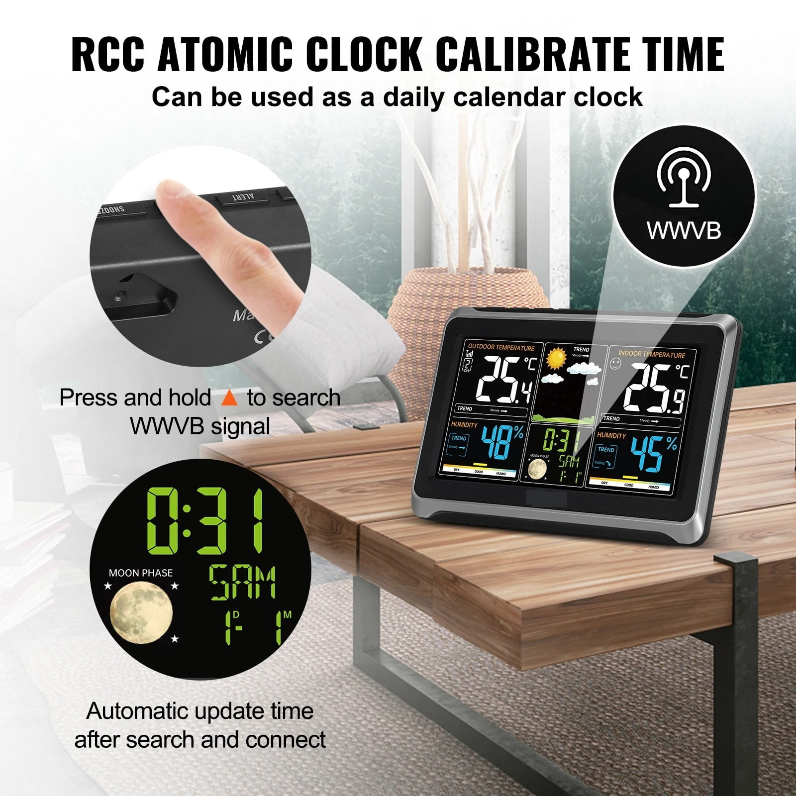 Wireless Weather Station 7.5inch HD Color Screen & Automatic Time Calibration Weather Forcast for Home Life or Travel Plan ,Excellent Visual Experience