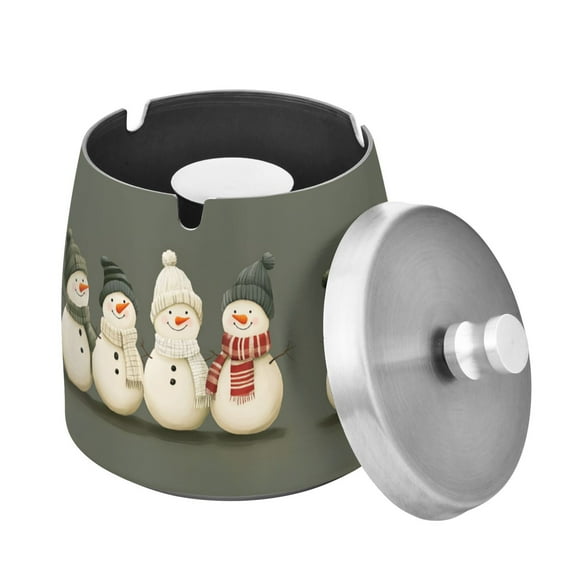 Yayeee Ashtray with Lid for Cigarette Smokeless Stainless Steel Home Ash Holder, Gray Snowmen