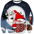 thumbnail image 3 of Sudadera navideña con estampado gráfico para hombre, jersey navideño de cuello redondo con estampado 3D de Papá Noel, suéter feo con trasero, 3 of 4