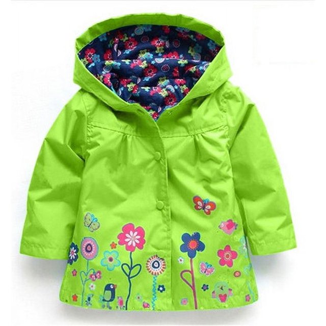 Kids Children Girls Flowers Hooded Waterproof Windproof Raincoat Jacket