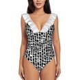 thumbnail image 5 of Abstract Black And White Block Box Pattern One Piece Swimsuit Women Ruffle Monokini Shoulder Swimsuit Bathing Suit Swim Wear, 5 of 5