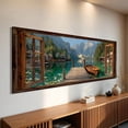 thumbnail image 2 of Lake Boat Window Canvas Wall Art - Nature Scenery Coastal Pictures Landscape Canvas Prints, Horizontal Modern Painting Artwork for Living Room Bedroom, 2 of 7