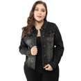thumbnail image 3 of ChaqueDe MezclilDeshilachaCon Frente Lavado Clásico PaMujer De TalGrande Negro 1X, 3 of 6
