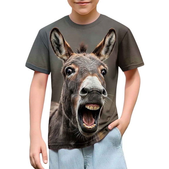 Xdegoge Tween Boys Girls 3D Donkey Graphic T-Shirts Funny Animal Print Short Sleeve Crewneck Novelty Tees Summer Casual Tops, Size 11-12