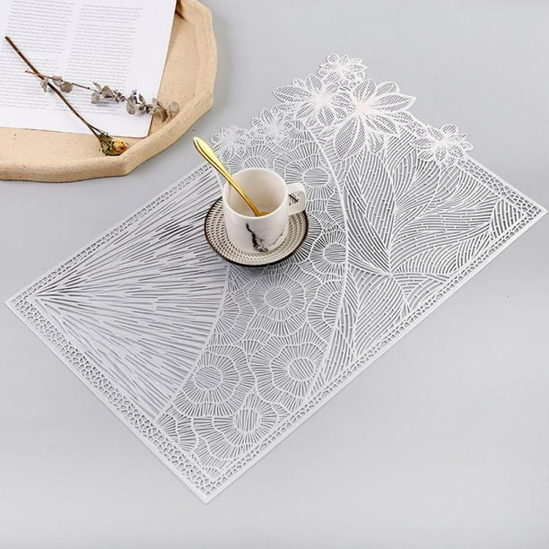 Naturalour Square PVC Placemat Modern Metallic Hollow Coaster Elegant