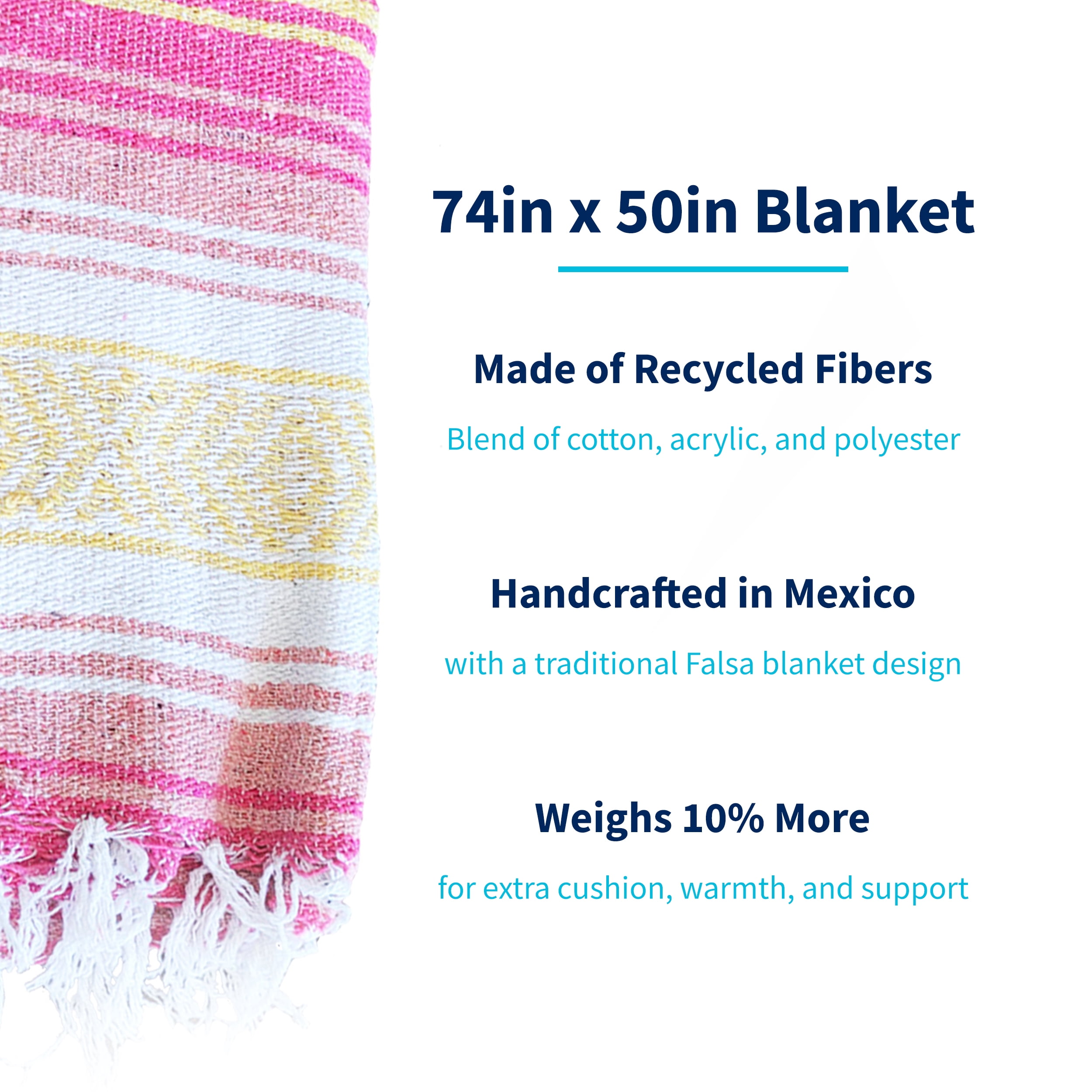 La Montana 4 Pack Mexican Blankets, 74" x 50" Yoga Blankets, Coral/Melon/Yellow/White
