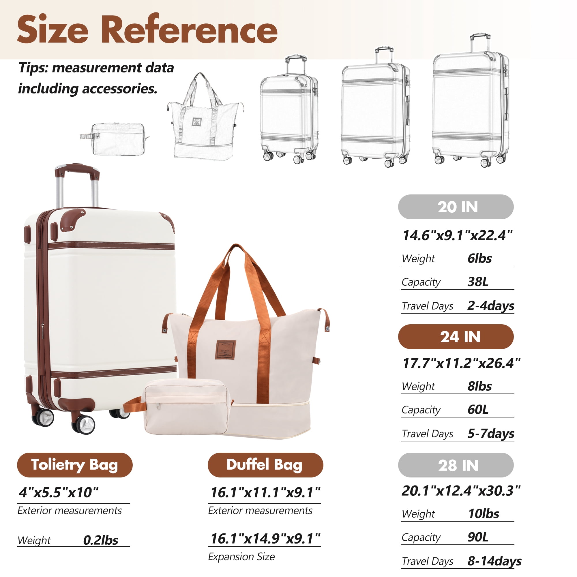 Hardshell Luggage Sets with Bags Lightweight Suitcase Double Spinner Wheels with Tsa Lock,Single Vintage Luggage 24 In,White,White Abs Travel Luggage Hard Case